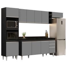 Armário De Cozinha Modulada 5 Peças Cp17 Balcão Com Tampo Preto/cinza - Lumil
