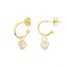 Brinco Argola Pingente de Coração Banhado a Ouro