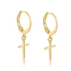 Brinco Masculino Argola Cruz Banhado a Ouro