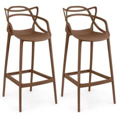 Kit 2 Banquetas Allegra Com Encosto Design Cozinha/bancada - Marrom