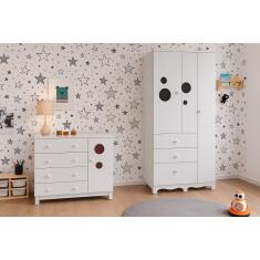 Guarda-Roupa Infantil Peroba Móveis Duda com 3 Portas, 3 Gavetas + Cômoda Duda Plus com 4 Gavetas