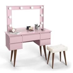 Penteadeira Camarim Patrimar Strass com Banqueta Rosa 