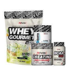 Kit Whey Gourmet Refil + Creatina 300g + Glutamina 150g + BCAA 100 cáp
