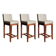 Kit 3 Banquetas Média Estofada com Encosto Lisboa 90 Cm Suede Bege CCS