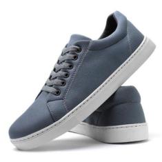 Tênis Casual Lona Masculino Confortável Com Cadarço e Detalhe Costura Lateral-Masculino