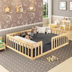 Cama Montessoriana Casal Com Grade Giulia Casatema Natural