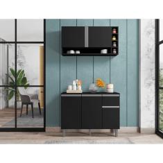 Kit Armario para Cozinha Compacto Vanessa Balcão 105cm Cor Preto AJL