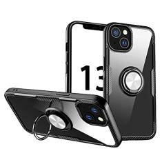 SORAKA Capa transparente para iPhone 13 com suporte para anel,capa de PC rígida transparente Capa iPhone 13 com placa de metal para suporte magnético de telefone para carro