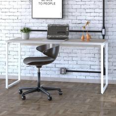 Mesa para Escritório Diretor Estilo Industrial 150cm Kuadra Snow/Est.Branca