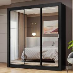 Guarda-Roupa Casal 3 Portas de Correr de Espelho Nobre Madesa, Preto
