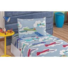Jogo de cama Infantil solteiro 3 peças estampado microfibra - Safira e
