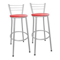 Kit 2 Banco Banqueta Bar Gourmet Alta C/ Encosto Prata - Moveraço, Ass
