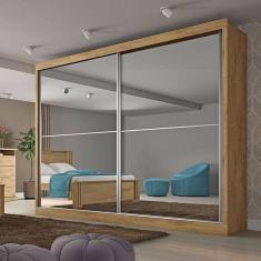 Guarda Roupa Casal 2 Portas Com Espelho Amendoa Verona Made Marcs