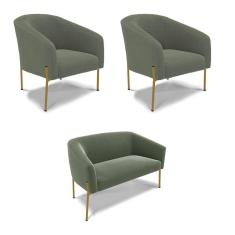 Namoradeira E 2 Poltronas Pé Ferro Dourado Stella Bouclê Menta D03 - D`rossi