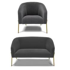 Sofá Namoradeira E Poltrona Pé Ferro Dourado Stella Bouclê Grafite D03 - D`rossi