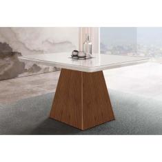Mesa de Sala Jantar Luna + Tampo Madeirado Vidro Reto 90x90cm Imbuia -