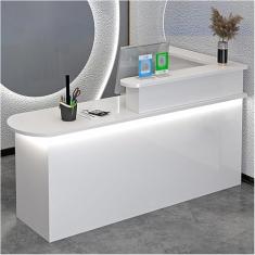 Mesa de recepção de recepção, balcão de recepção com luzes, mesa de balcão frontal com armário, balcão de varejo moderno com gavetas, para escritório de checkout, salão de beleza/saguão/spa