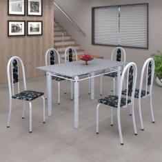Conjunto De Mesa 140x75cm Tampo De Granito Com 6 Cadeiras Iri