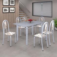 Conjunto De Mesa 140x75cm Tampo De Granito Com 6 Cadeiras Iri