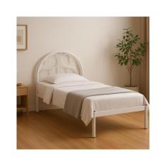 Cama Solteiro de Ferro Tubular Branca Com Estrado Em Pinus 022 - March