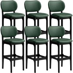 Kit 6 Banquetas Alta Betta Preto Facto Verde Musgo