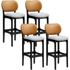 Kit 4 Banquetas Alta Betta Preto Whisky Linho Cinza