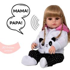 Boneca Reborn Realista Loira Panda Enxoval Bolsa 30 Frases - Cegonha R