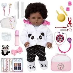 Boneca Reborn Corpo de Vinil Enxoval Completo Panda + Bolsa - Cegonha 