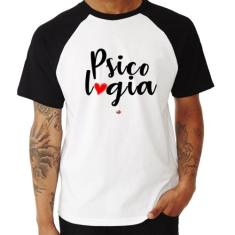 Camiseta Raglan Psicologia por amor - Foca na Moda, Branco, Preto, G
