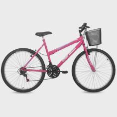 Bicicleta Mormaii Aro 26 Safira com Cesta Rosa