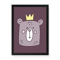 Arte Maníacos Quadro Decorativo Urso Rei - 23x16,25cm (Moldura em laca preta)