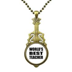 DIYthinker Colar World's Best Teacher Student com citação antiga de violão com pingente de música