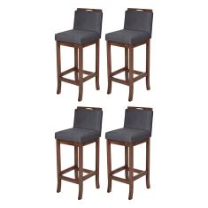 Kit 4 Banquetas Média em Madeira Capuccino Turim Suede Cinza CCS