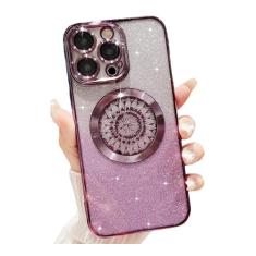 LY&SASIF Capa magnética projetada para iPhone 14 Pro Max [compatível com MagSafe], linda capa de telefone floral transparente com glitter para mulheres e meninas, capa protetora fina de TPU macio com