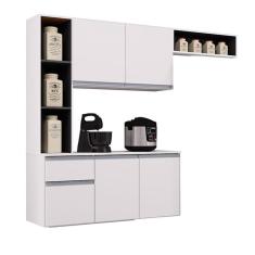 Cozinha Suspensa com Balcão Mel 163 cm Branco Preto - Poquema