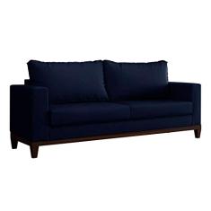 Sofá 3 Lugares Davos Base de Madeira Linho Cotton Azul Marinho