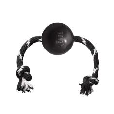KONG - Bola extrema com corda – Osso de cachorro de borracha durável para mastigadores potentes, preto – para cães grandes