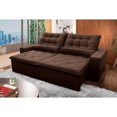 Sofá Retrátil Reclinável Islândia 2,30m Suede Velut Marrom Molas no As
