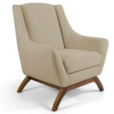 Poltrona Decorativa Sala de Estar Base de Madeira Naomi Algodão Poliés