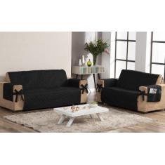 Capa Protetora Sofá 2/3 Lugares Porta Controle E Laço Preto - Beatriz 