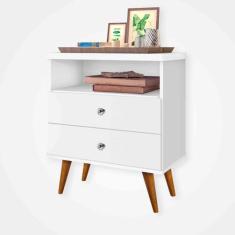 Mesa de Cabeceira Retro Status 2 Gavetas Branco J&A Móveis, Único