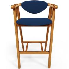Banqueta Alta Para Cozinha Bancada Bar Sala De Jantar Fixa Cecília L02 Suede Azul Marinho