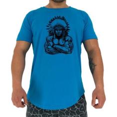 Camiseta Longline Manga Curta MXD Conceito Cacique Maromba, Azul pisci