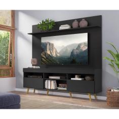 Rack com Painel e Suporte Tv 65 Prateleira Preto Natural