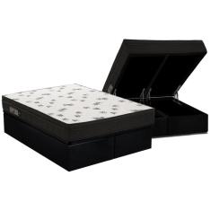 Cama Box Baú Queen: Colchão Espuma Ortobom D45 Light + Base crc Suede Black(158x198)