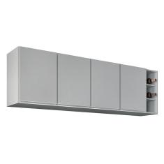 Armário De Cozinha Aéreo Nevada Com Nicho 180cm 4 Portas Cinza Claro - Lumil
