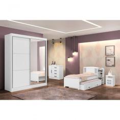 Guarda Roupa Solteiro Com Espelho 2 Portas 3 Gavetas - Athenas -branco - Móveis D`doro