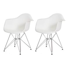 Kit 2 Cadeiras Eiffel Eames c/ Braço Base Cromada Branca