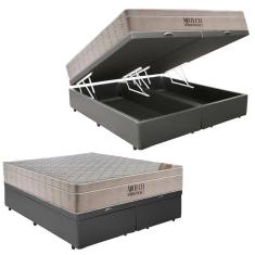 Cama Box Baú Casal Sintético Bipartido + Colchão Ortobom Airtech Molas Ensacadas 65x138x188 Cinza