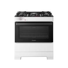 Fogão Esmaltec 5 Bocas Ideal Top Glass Mesa De Vidro Forno 84 Litros Branco T5VAB Bivolt